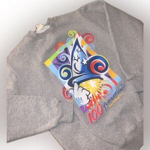 Vintage Disney World 100 Years of Magic Crew Sweatshirt S Graphic Scorcerer Hat